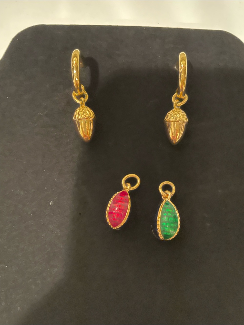 Joan Rivers Gold Acorn Hoop Earrings with Red and Green Egg Charms